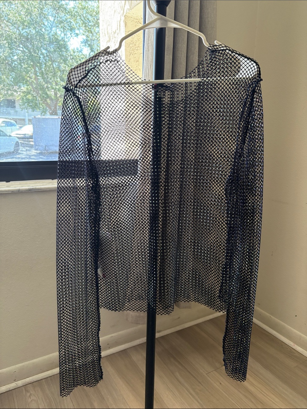 Sheer Black Mesh Long-Sleeve Cover-Up Jacket